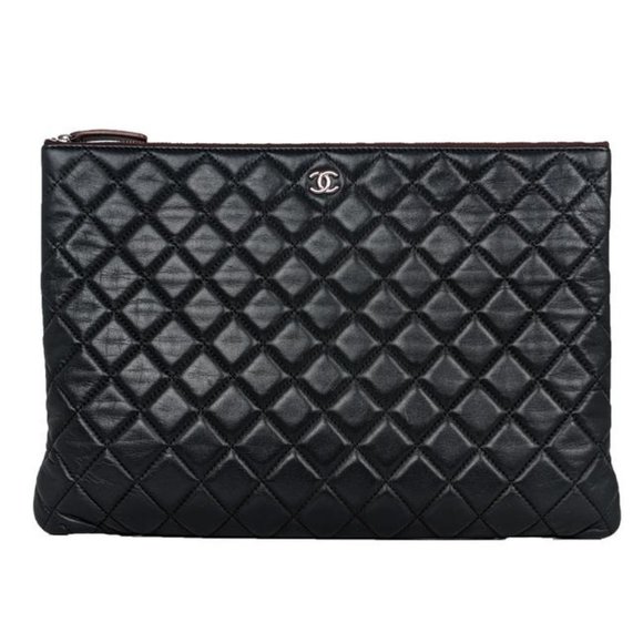 CHANEL Handbags - SOLD Chanel Black Lambskin O Case Clutch Pouch